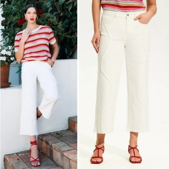 French Dressing Jeans FDJ Christina Wide Crop Ivory Size 12 MSRP $119 - Picture 4 of 8